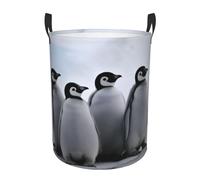 Young Penguins With Snow Laundry Baskets Round Dirty Clothes Hamper Laundry Hampers With Handle,Waterproof,Lightweight,Foldable,60l,For Bedroom,Bathroom,Nursery,And Toy Organization