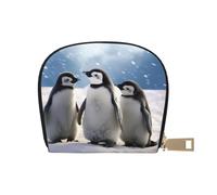 Young Penguins with Snow Leather Semi-Circular Card Bag, Compact and Convenient, Easy to Store