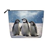 Young Penguins with Snow Multi Functional Single-Layer Linen Makeup Bag - Fashionable and Practical Cosmetic Storage Bag