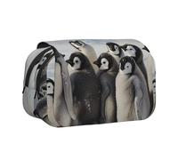 Young Penguins with Snow Print Flip-Top Pencil Case Pen Organiser with 2 Zipper Compartments, Large Capacity Makeup Bags for School, Travel & Office