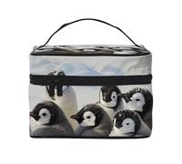 Young Penguins with Snow Print Travel Makeup Bag - Large Capacity Lightweight Cosmetic Organizer with Handle & Zipper Closure, Large Capacity Toiletry Bags, Holiday Essentials for Women