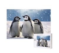 Young Penguins With Snow Printed 300 Pieces Jigsaw Puzzle with Storage Box, Wooden Puzzle for Adults and Kids, Family Fun Decorative Game, 40x28 CM