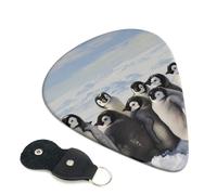 Young Penguins With Snow Printed Guitar Picks, 6 Pack with Leather Keychain Pick Holder - 0.46mm, 0.71mm, 0.96mm Assorted Thickness for Acoustic Ukulele, Electric Guitar, Acoustic Guitar, Bass