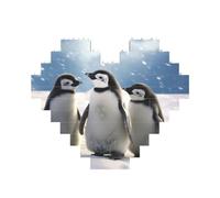 Young Penguins With Snow Printed Jigsaw Puzzle 10.8x12.8 CM, Heart-Shaped Puzzle Challenging Game for Adults, Fun Decorative Wall Decor