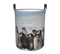 Young Penguins With Snow Printed Laundry Basket-Storage Bins,Waterproof Round Laundry Hamper, For Baby Products, Toys, Bedroom Hamper 50 Cm (H) X 40 Cm (D)