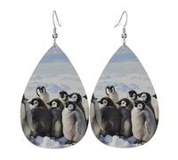 Young Penguins With Snow Printed Leather Earring For Women,Teardrop Dangle Earrings For Women Friends Valentine Birthday Party Christmas Gifts