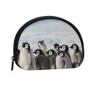 Young Penguins With Snow Printed Mini Coin Pouch, Shell Shape Zip Around Wallet, Small Zipper Pouch for Cash, Cards, Keys, Lipstick, Storage Pouch, Travel Organizer