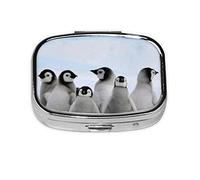 (Young Penguins with Snow) Square Pill Box with 2 Compartment Small Pill Organizer Portable Pill Case Vitamin Containers, Travel Essentials 5.5x4x1.8 cm
