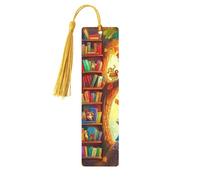 Young People Read Under Colorful Leaves Double-Sided Printed Wooden Bookmarks 5pcs, Women Presents for Book Lovers Cool Notebook Accessories Birthday Presents for Men(5 Piece Set)