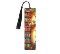 Young People Read Under Colorful Leaves Double-Sided Printed Wooden Bookmarks 5pcs, Women Presents for Book Lovers Cool Notebook Accessories Birthday Presents for Men(5 Piece Set)