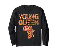 Young Queen Africa Map Kente Pattern Black History Month Long Sleeve T-Shirt