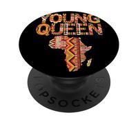Young Queen Africa Map Kente Pattern Black History Month PopSockets Adhesive PopGrip