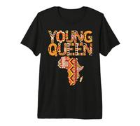Young Queen Africa Map Kente Pattern Black History Month Premium T-Shirt
