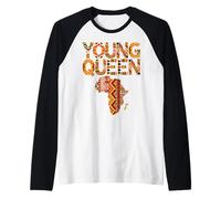 Young Queen Africa Map Kente Pattern Black History Month Raglan Baseball Tee
