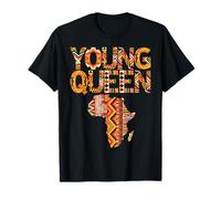Young Queen Africa Map Kente Pattern Black History Month T-Shirt