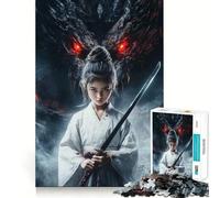 Young Samurai And Dragon Jigsaw Puzzle1000 Pieces Brain Boosting Play Zero Gap Cozy Indoor Entertainment for All (50x75cm)