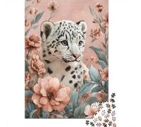 Young Snow Leopard Puzzle 38x26cm/1000pcs Erwachsene Retro Floral Pattern in Pale Colors Puzzle,Home Decor