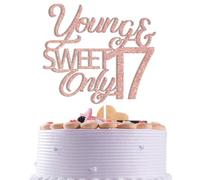 Young & Sweet Only 17 Cake Topper 17th Birthday Party Decorations Hello 17 Dancing Girl 17 17 Anniversary Party Supplies Rose Gold Glitter