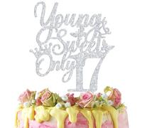 Young & Sweet Only 17 Cake Topper, Happy 17th Birthday Cake Decor, Cheers to 17 Years, Dancing Queen Theme 17 Years Old Birthday Anniversary Party Decorations Supplies for Girls