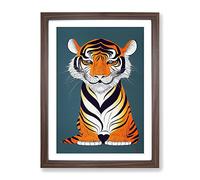 Young Tiger Framed Print | A4 Walnut Framed Wall Art | Ready to Hang | Modern Animal Picture | Living Room Bedroom Lounge Office