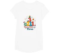 Young, Wild, and Three Birthday Gift for 3 Year Old T-Shirt, Girls, White, Large