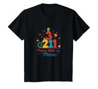 Young, Wild, and Three Birthday Gift for 3 Year Old T-Shirt, Kids, Black, 3 Years