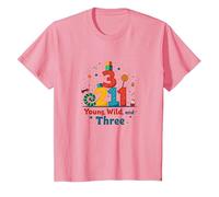 Young, Wild, and Three Birthday Gift for 3 Year Old T-Shirt, Kids, Pink, 4 Years