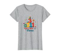 Young, Wild, and Three Birthday Gift for 3 Year Old T-Shirt, Women, Heather Grey, 3XL