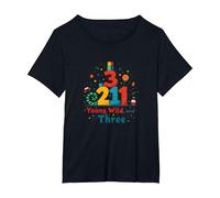 Young, Wild, and Three Birthday Gift for 3 Year Old T-Shirt, Women's Plus, Black, 6X