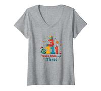 Young, Wild, and Three Birthday Gift for 3 Year Old V-Neck T-Shirt, Women, Heather Grey, XL