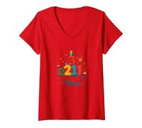 Young, Wild, and Three Birthday Gift for 3 Year Old V-Neck T-Shirt, Women, Red, XXL
