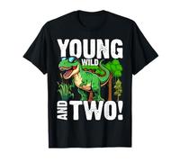 Young, Wild and Two 2 Year Old Dinosaur Birthday boy T-Shirt