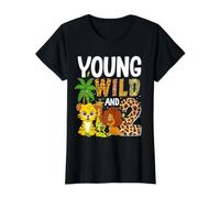 Young Wild and Two Birthday Boy 2 Years Old Boys Safari Value Graphic T-Shirt, Women, Black, L