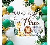 Young Wild & Three Decal Sign, Wild and Three Party Decorations, Happy 3rd Birthday Decorations, Jungle Animal Theme 3 Year Old Bday Party Supplies Brown