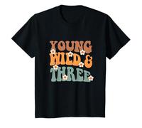 Young Wild & Three Retro Groovy 3rd Birthday Girl Third Bday T-Shirt