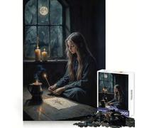Young Witch Drawing Magic Symbol Jigsaw 1000 Pieces for Teenagers Mind Power Quiet Enjoyment Uniform Edges Holiday Treat (38x26cm)