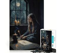 Young Witch Drawing Magic Symbol Jigsaw for Teenagers1000 Pieces Mental Boost Game Burr Free Clean Cut Pieces Easy to Learn Family Enjoyment (38x26cm)