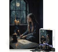 Young Witch Drawing Magic Symbol Jigsaw Puzzle 1000 Piece for Adults Strategic Think Peaceful Escape Precise Fit Lovely Gift (38x52cm)