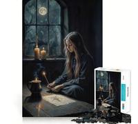 Young Witch Drawing Magic Symbol Jigsaw Puzzle1000 Pieces Brain Boosting Play Zero Gap Cozy Indoor Entertainment for All (38x52cm)