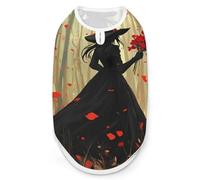 Young Witch Hold Flowers Funny Dog Shirts Pet Sleeveless Clothes Puppy Cat T-shirts for Small to Large
