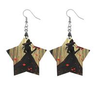 Young Witch Hold Flowers Women's Wooden Earring Star Dangle Earrings Pendant Jewelry