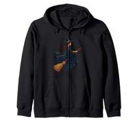 Young Witch Sat Astride A Besom Vector Art Zip Hoodie