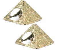 Young Wolf 2 Set Grass Foldable Woven Animal Hut Bunny Triangular House Play Hideaway Bed Hay Mat Chew Toy for Rabbit, Guinea Pigs, Gerbils, Hamster and Small Animals