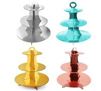 Young Wolf 4 Pack 3-Tier Round Cardboard Cupcake Stand Cupcake Holder Dessert Tower for 24 Cupcakes Suitable for Wedding, Birthday, Baby Shower and Festival Party (Multi-Colors)