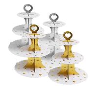 Young Wolf 4 Pack 3-Tier Round Cardboard Cupcake Stand Cupcake Holder Dessert Tower for 24 Cupcakes Suitable for Wedding, Birthday, Baby Shower and Festival Party (Star Moon)