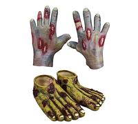 Young Wolf Pair of Adult Zombie Ghoulish Flesh Zombie Latex Zombie Gloves Hands and Feet for Halloween Party and Cosplay