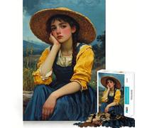 Young Woman in A Straw Hat 1000-piece Jigsaw Puzzles Think Exercise Game Tight Interlock No Gaps Interactive Brain Challenge for Home (38x52cm)