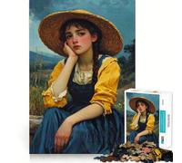 Young Woman in A Straw Hat Jigsaw Puzzle 1000 Piece Mind Train Fun Burr Free Clean Cut Pieces Absorbing Activity for Quiet Nights (50x75cm)