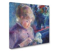 Young Woman Sewing by Pierre Auguste Renoir Canvas Print | Gallery Wrapped 30mm Frame Wall Art | 14x14 inches | Ready to Hang | Impressionist People Picture | Living Room Bedroom Lounge Office
