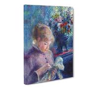 Young Woman Sewing By Pierre Auguste Renoir Canvas Print | Gallery Wrapped 30mm Frame Wall Art | 20x14 inches | Ready to Hang | Impressionist People Picture | Living Room Bedroom Lounge Office